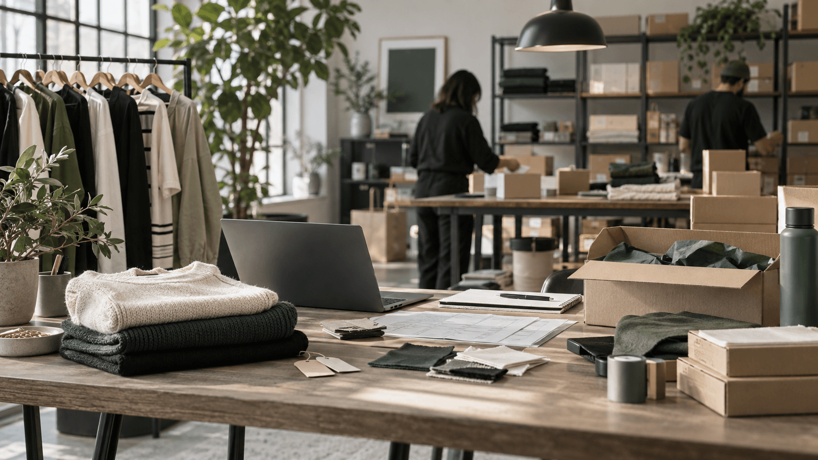 A commerce studio combining product merchandising, online store work, and order fulfilment