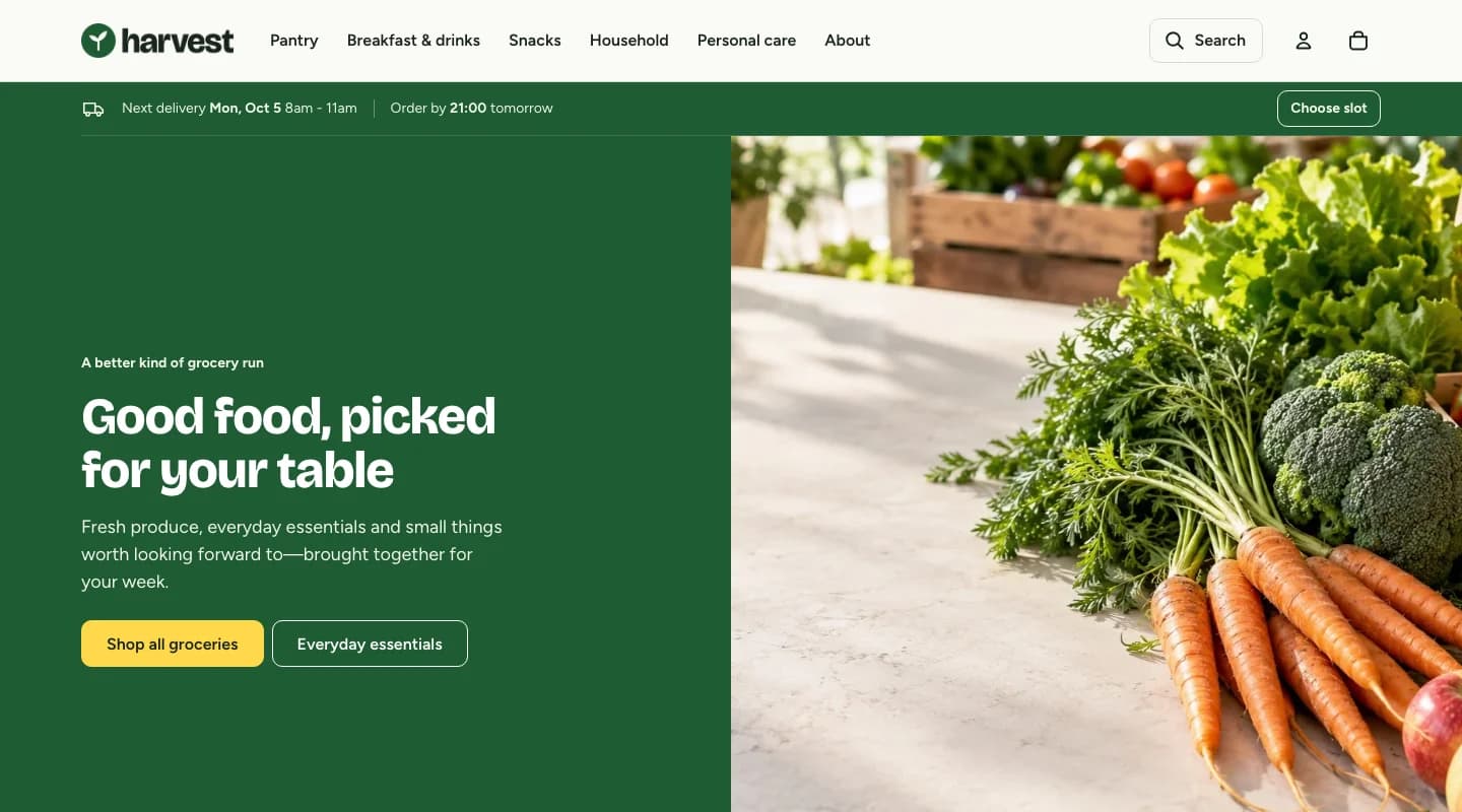 Harvest storefront preview