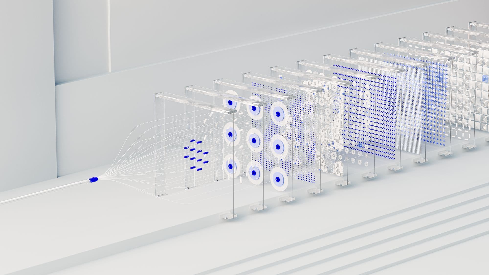 Abstract illustration of a neural network with glowing data nodes