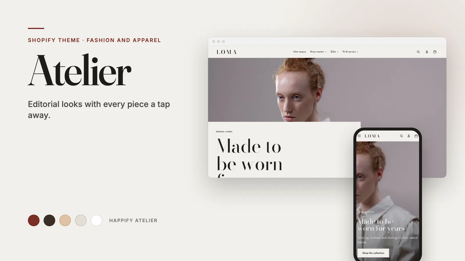 Atelier theme: storefront on desktop and phone