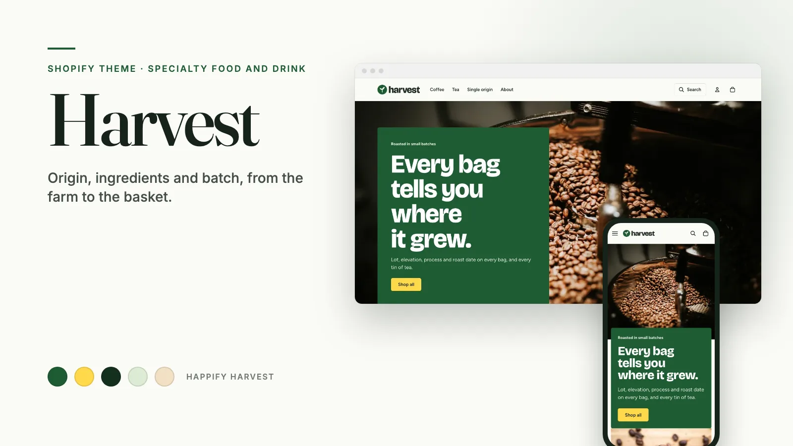 Harvest theme: storefront on desktop and phone