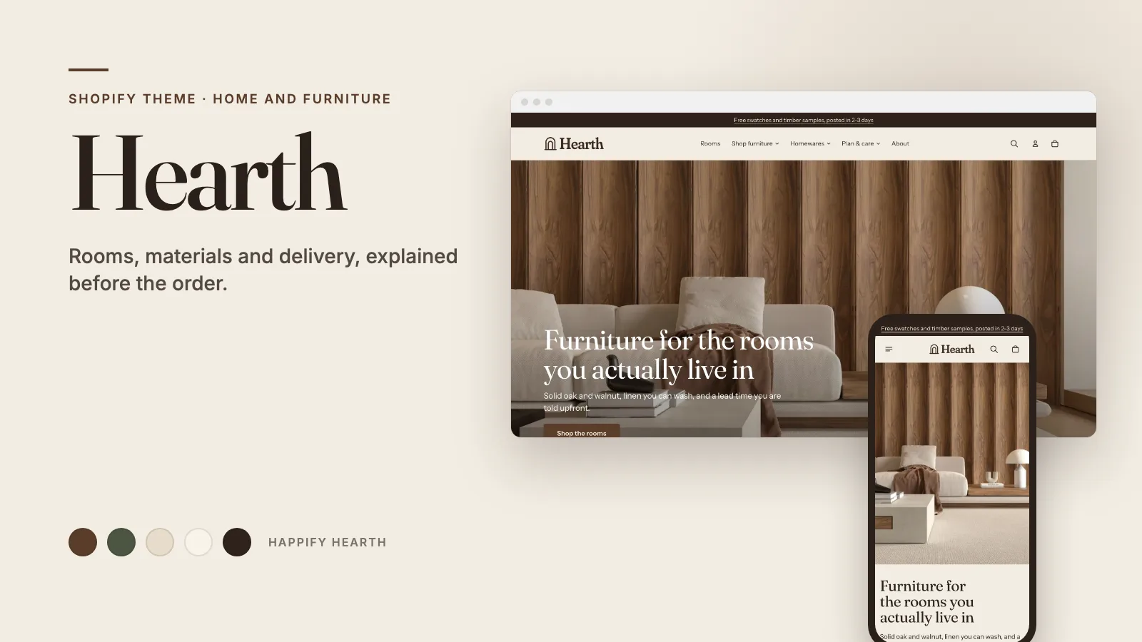 Hearth theme: storefront on desktop and phone