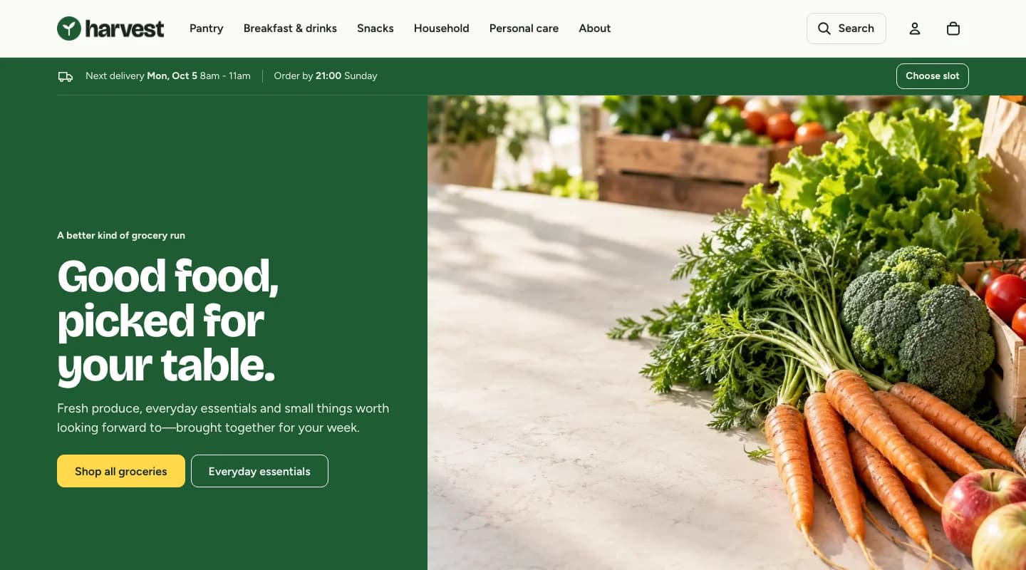 Harvest storefront preview