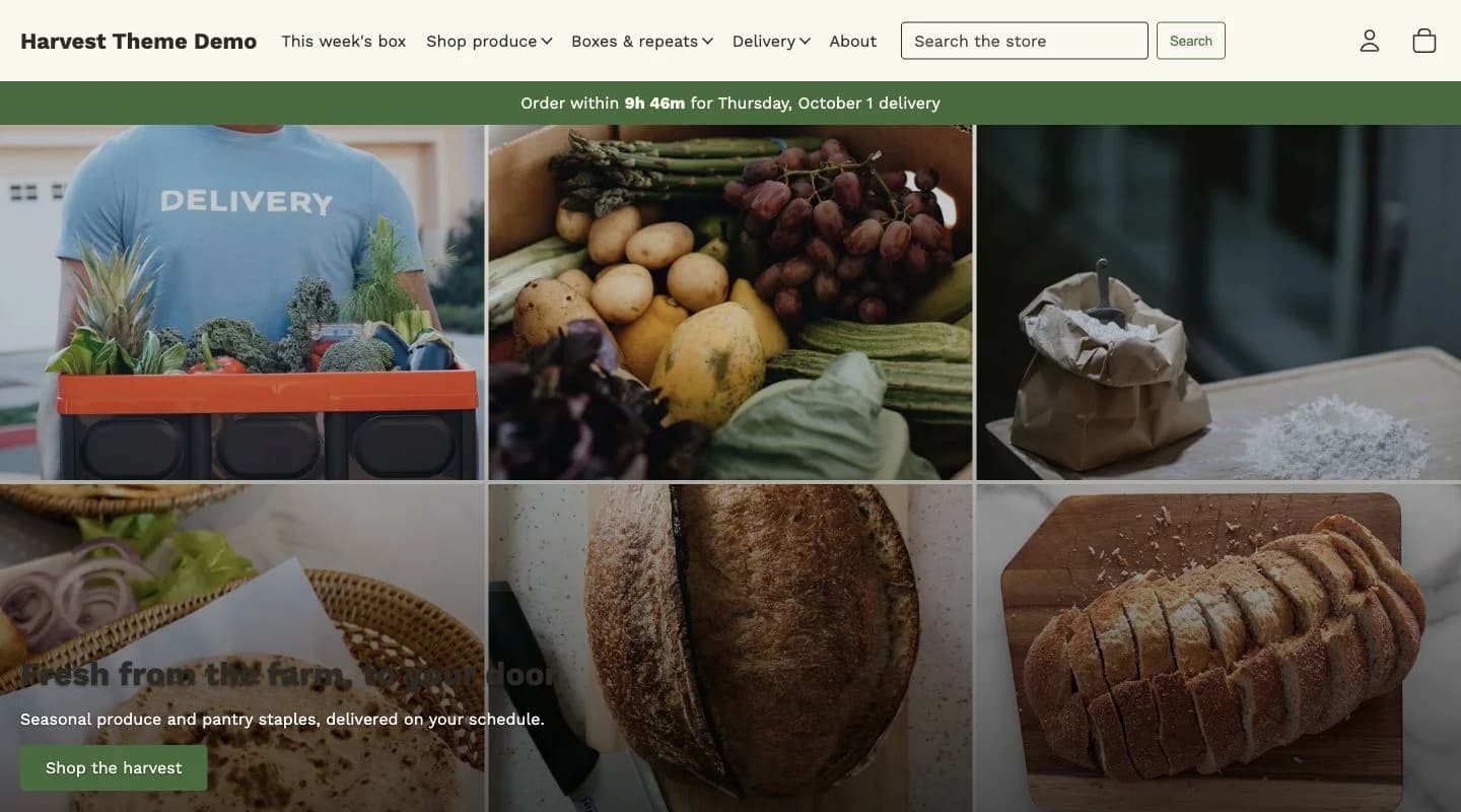 Harvest storefront preview