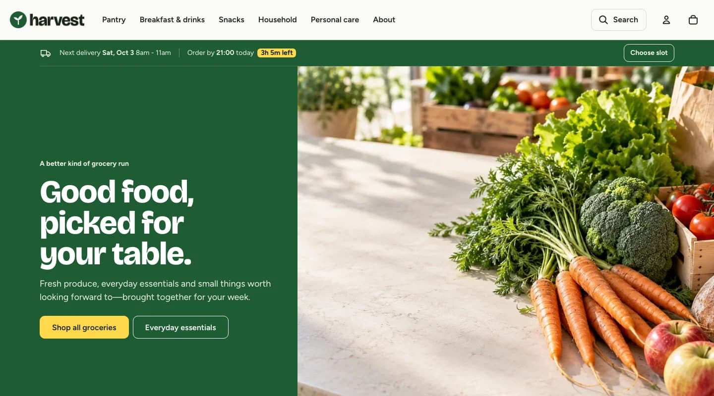 Harvest theme storefront preview