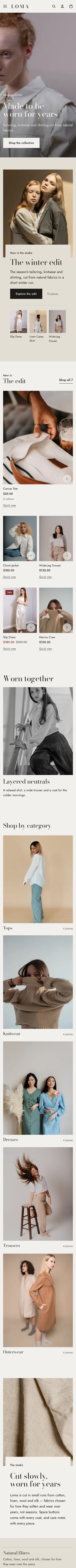 Atelier preset, home page, mobile