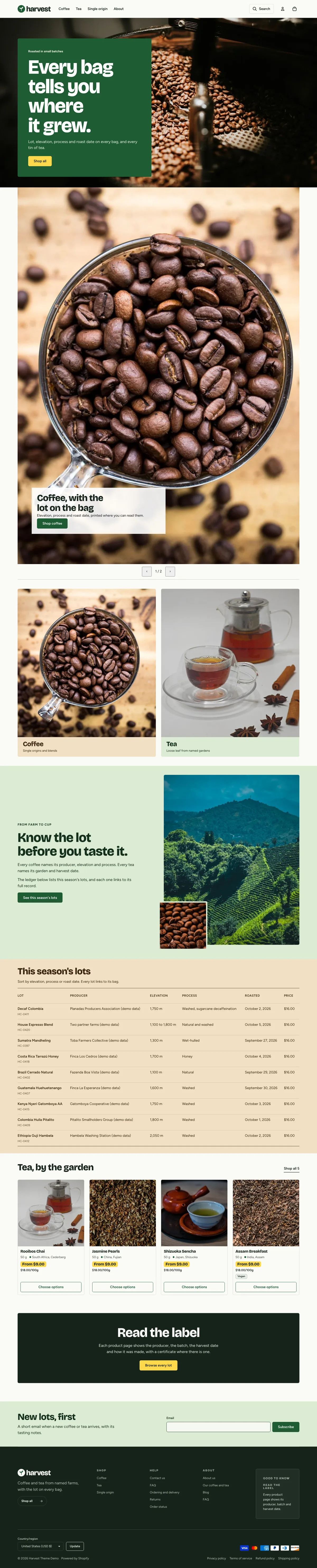 Harvest full storefront preview
