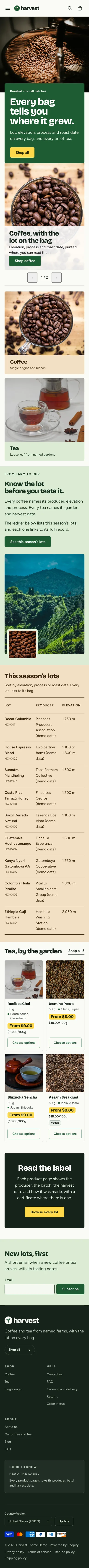 Harvest preset, home page, mobile