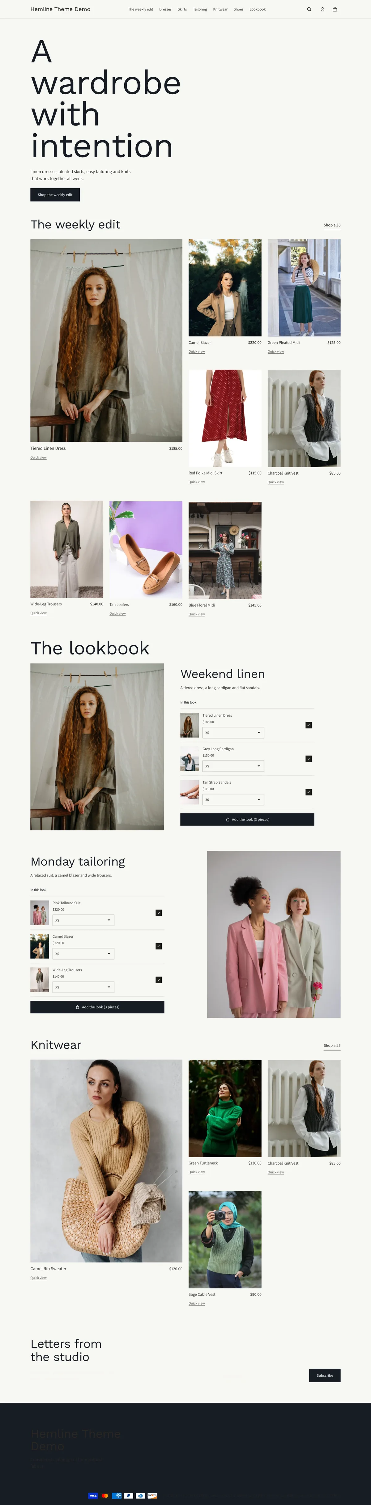 Hemline preset, home page, desktop