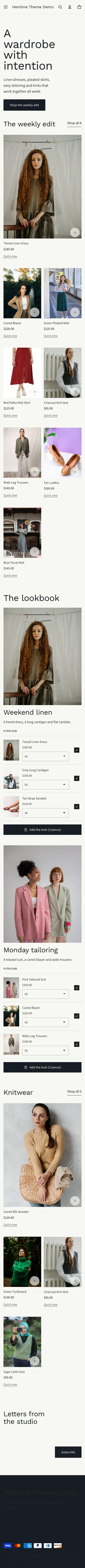 Hemline preset, home page, mobile