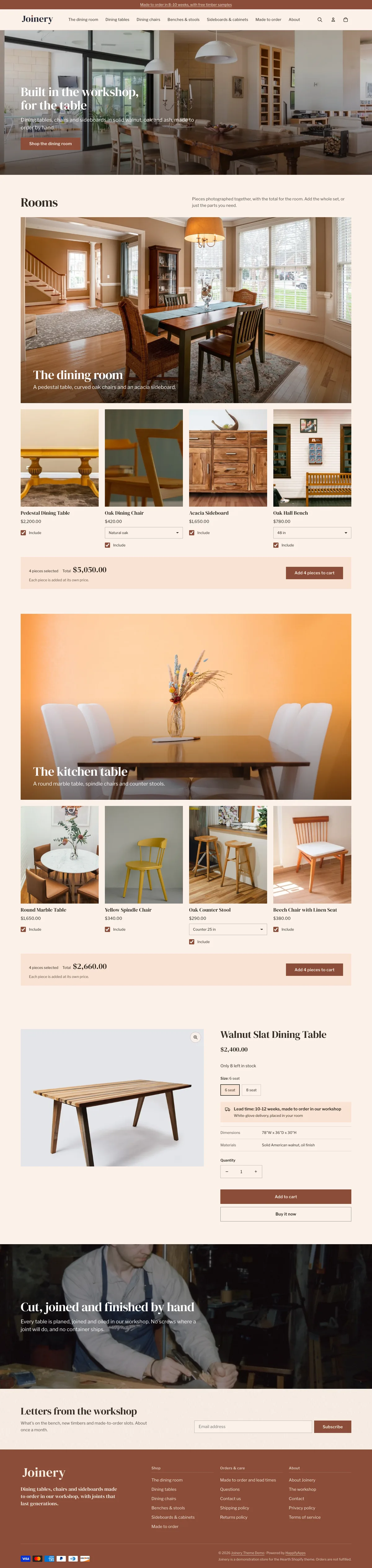 Joinery preset, home page, desktop