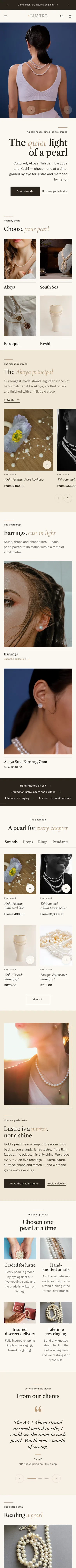 Lustre preset, home page, mobile