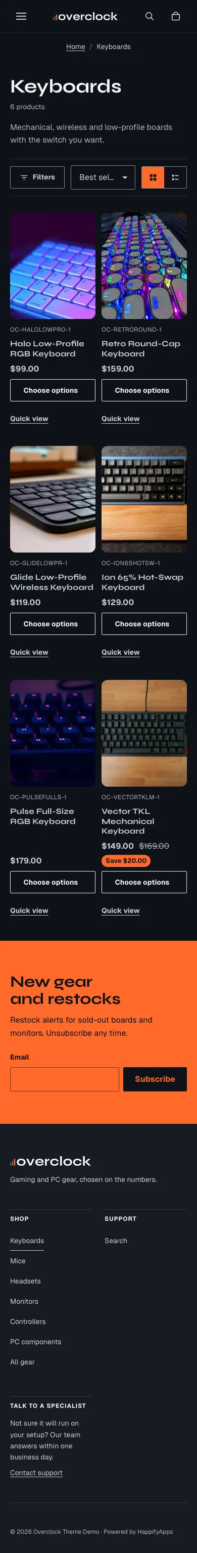Overclock preset, collection page, mobile