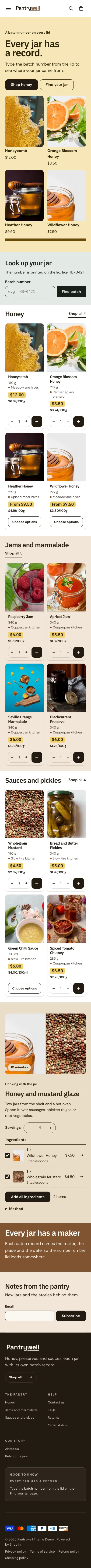 Pantrywell preset, home page, mobile