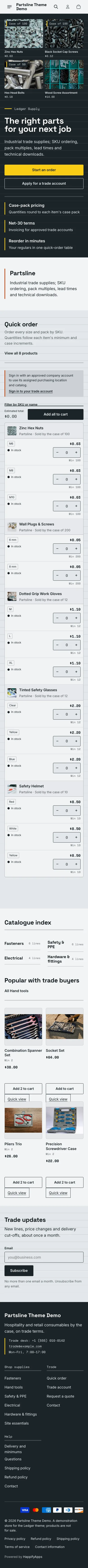 Partsline preset, home page, mobile