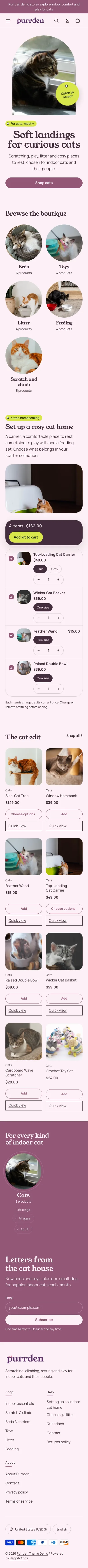 Purrden preset, home page, mobile