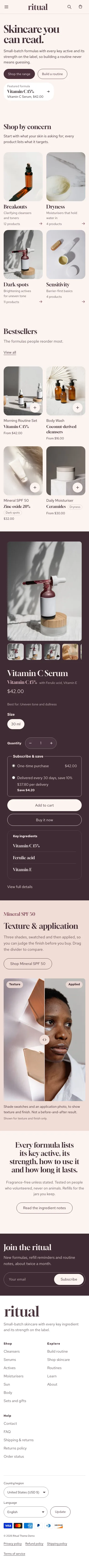 Ritual preset, home page, mobile