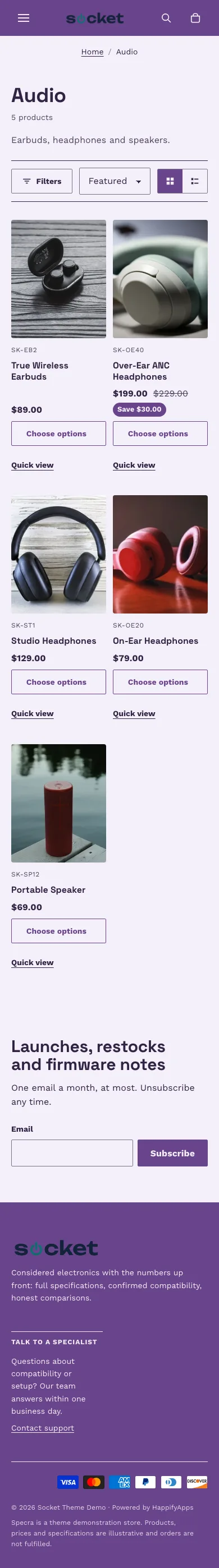 Socket preset, collection page, mobile