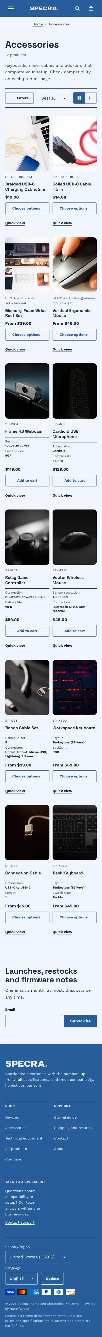 Specra preset, collection page, mobile