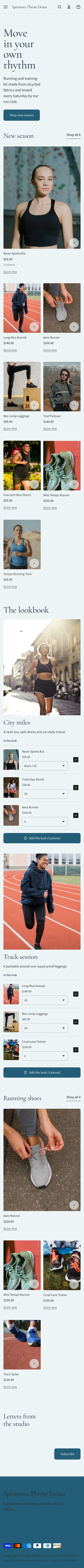 Sprintora preset, home page, mobile