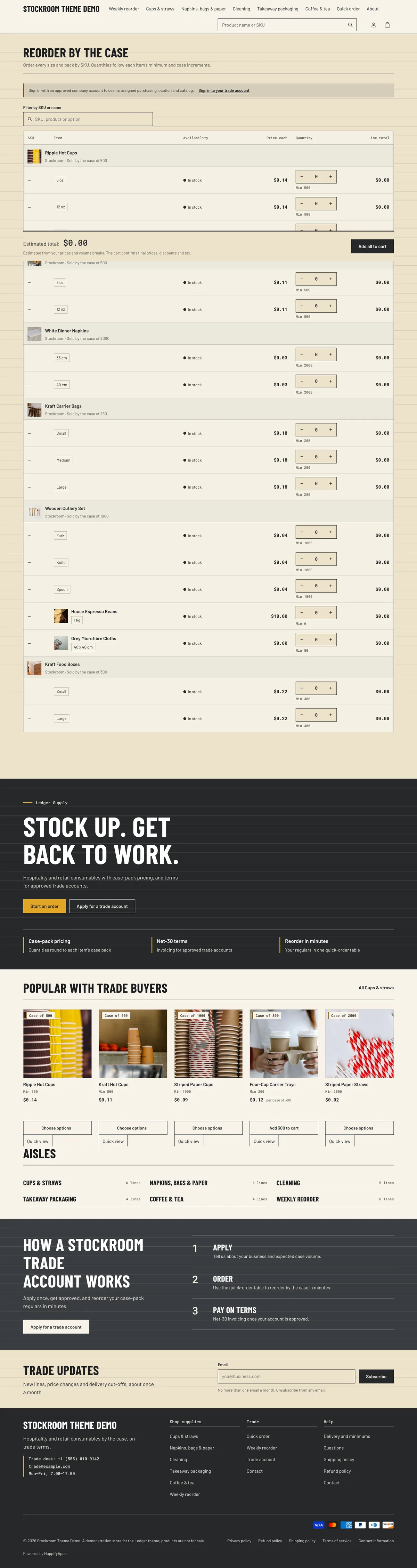 Stockroom preset, home page, desktop