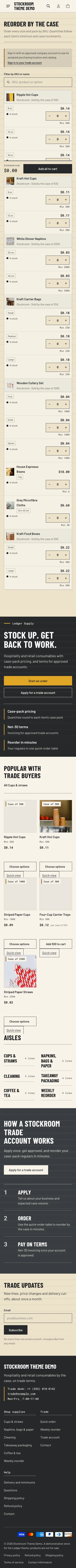 Stockroom preset, home page, mobile