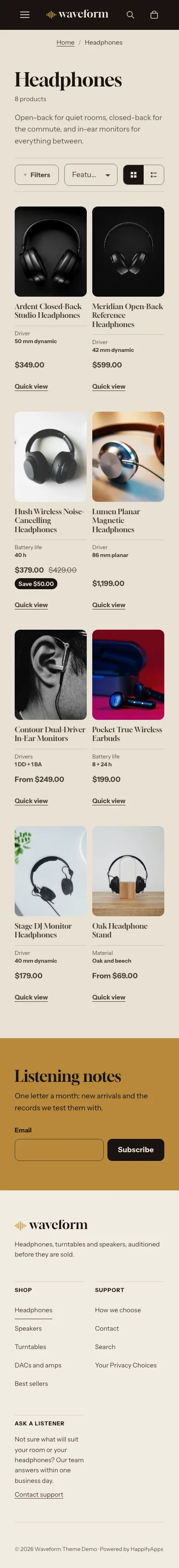 Waveform preset, collection page, mobile