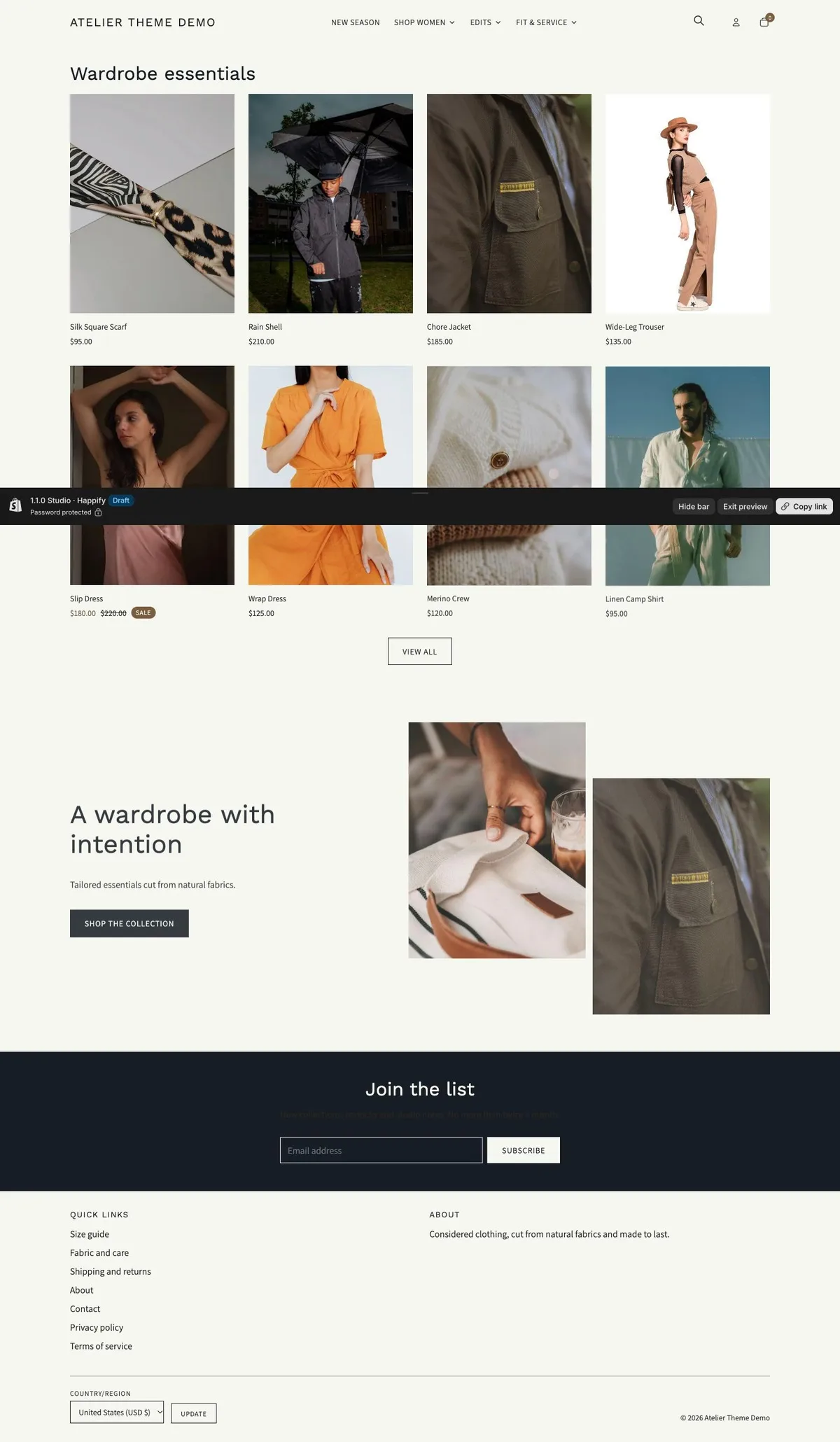 Studio preset, home page, desktop