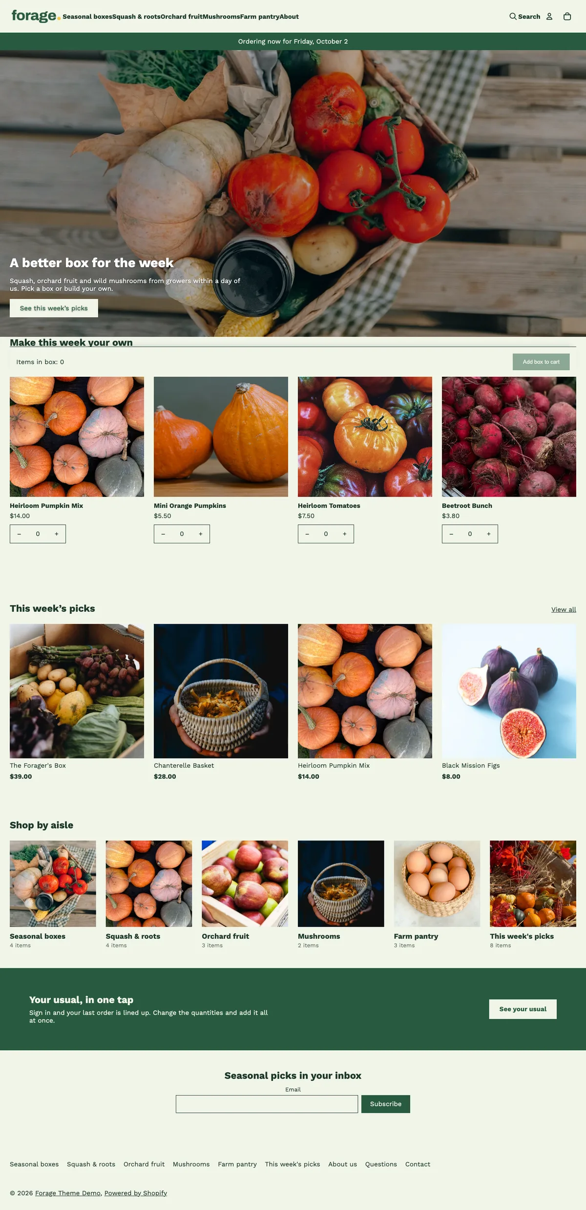 Forage preset, home page, desktop