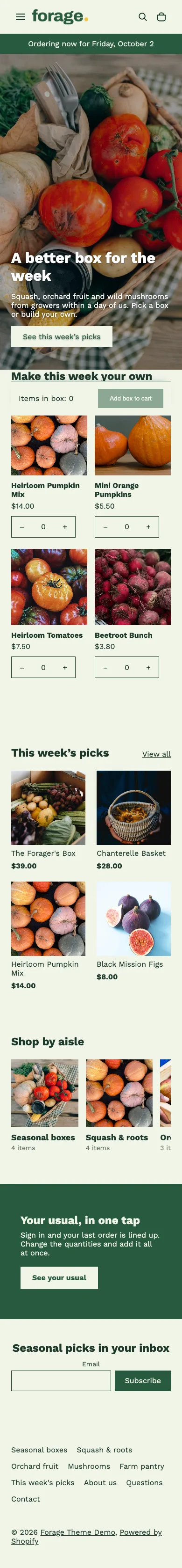 Forage preset, home page, mobile