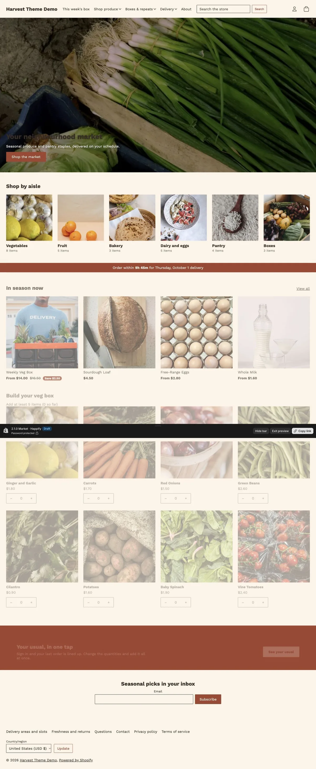 Market preset, home page, desktop