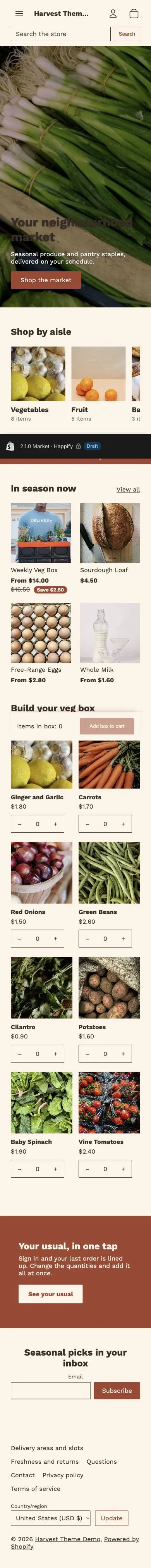 Market preset, home page, mobile