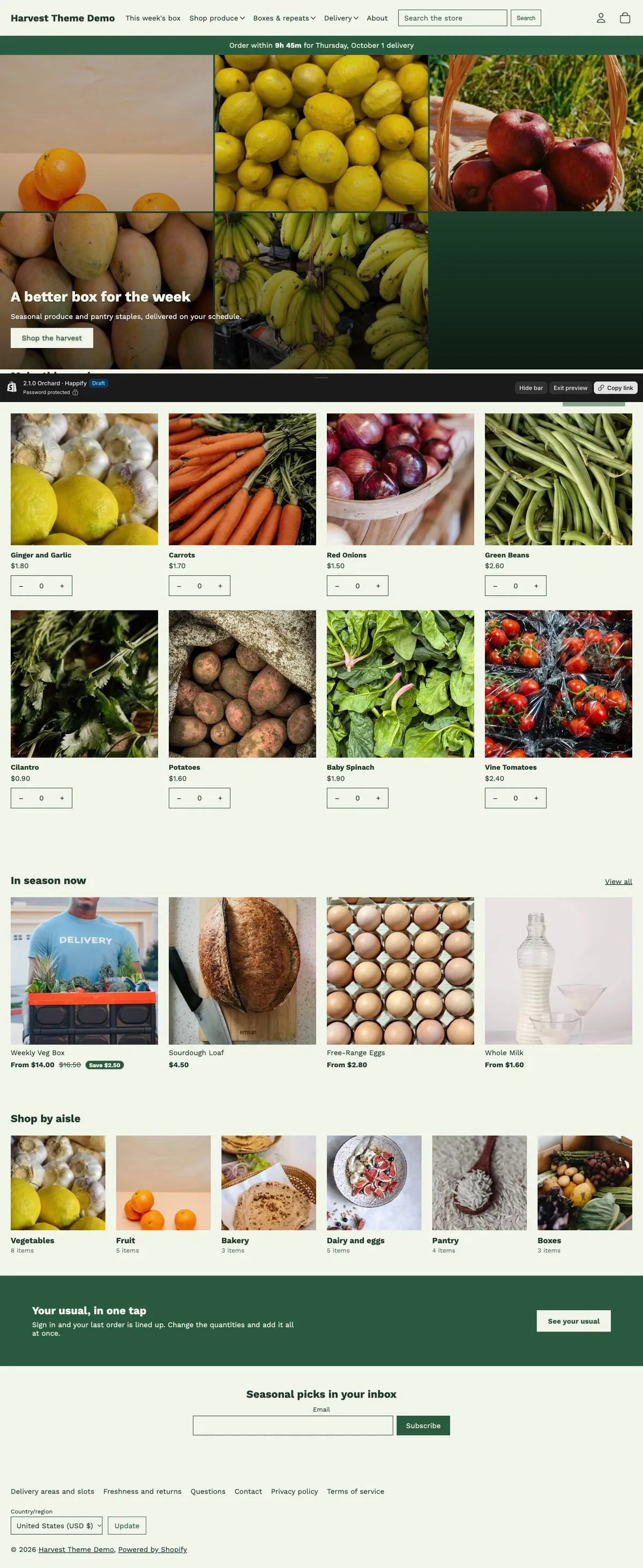 Orchard preset, home page, desktop