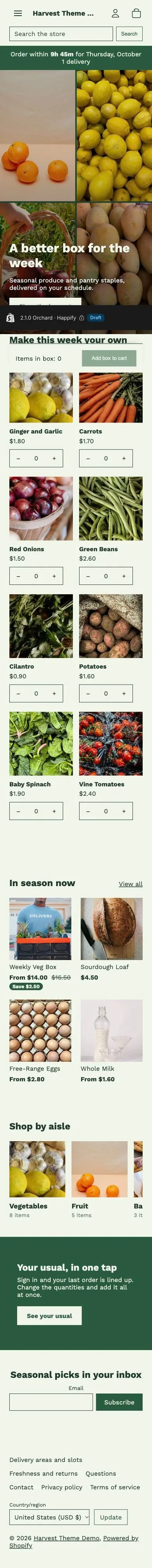 Orchard preset, home page, mobile