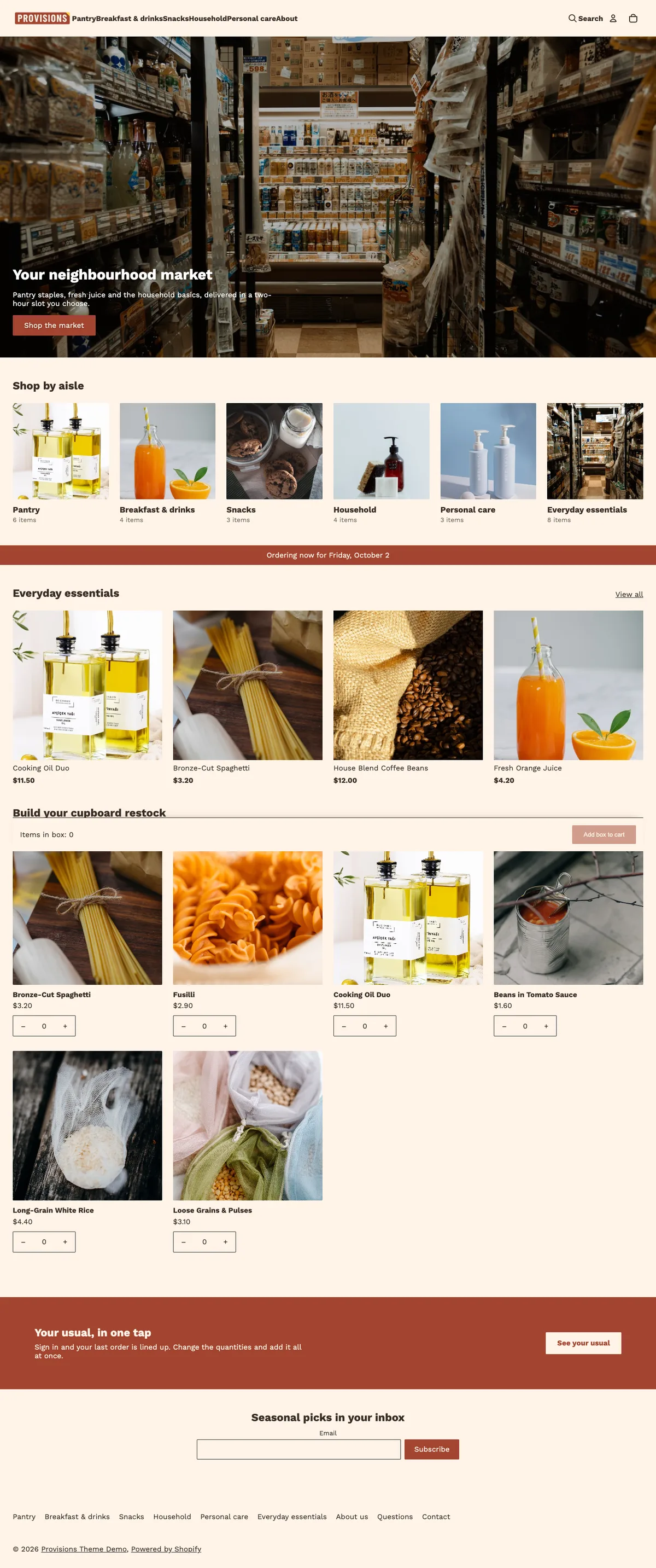 Provisions full storefront preview