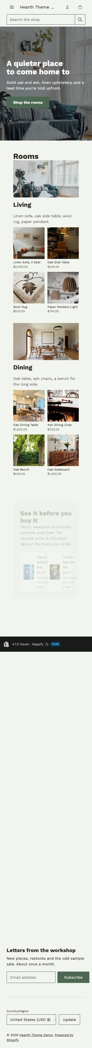 Haven preset, home page, mobile