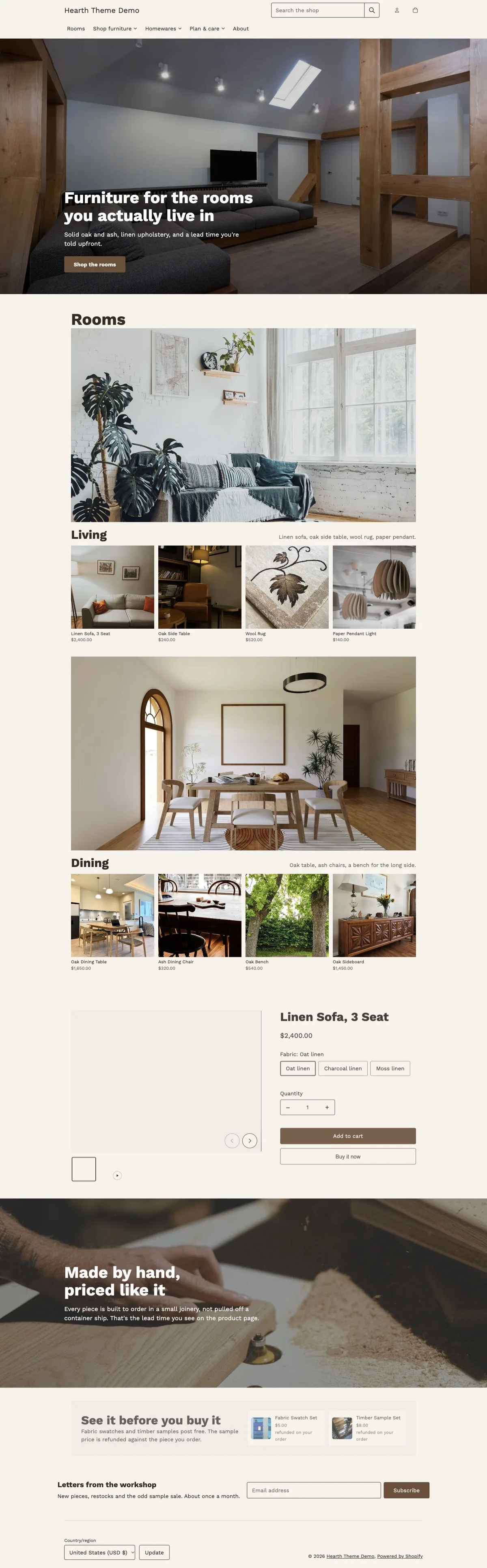Hearth preset, home page, desktop
