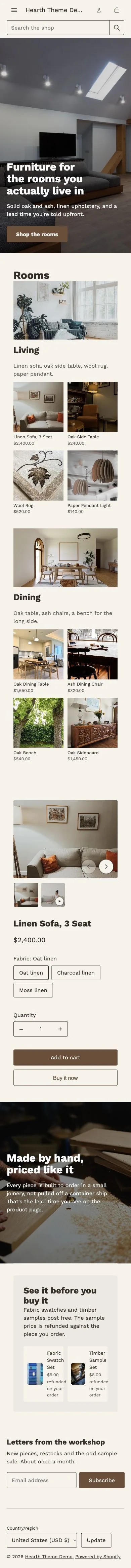 Hearth preset, home page, mobile