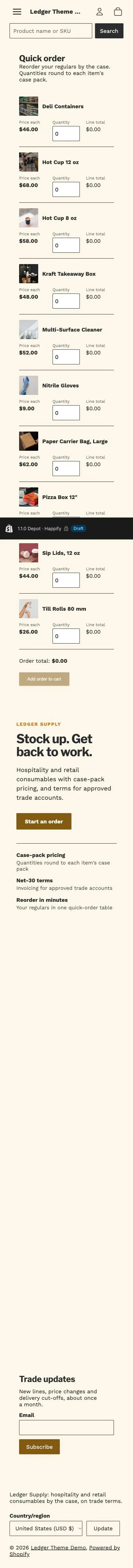 Depot preset, home page, mobile
