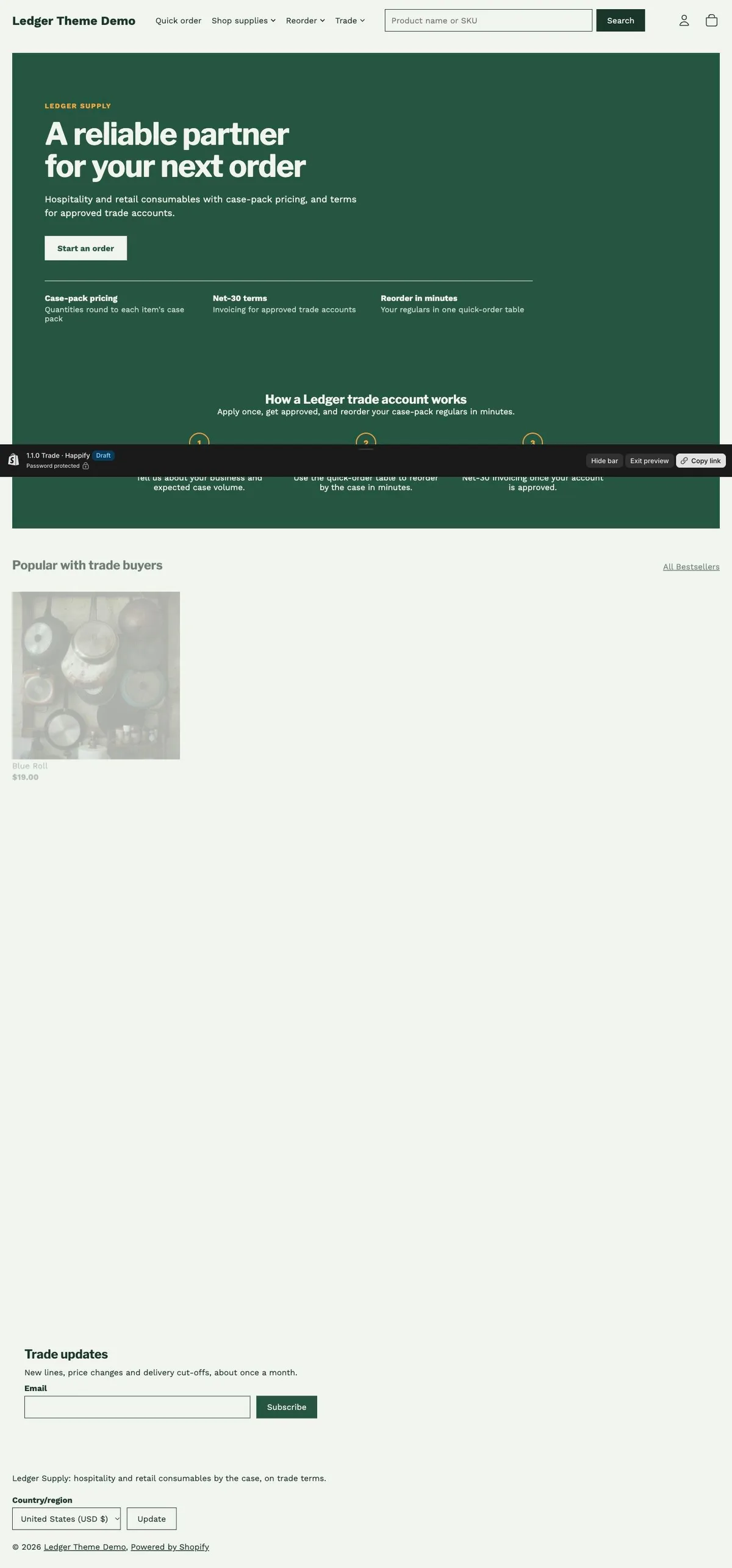 Trade preset, home page, desktop