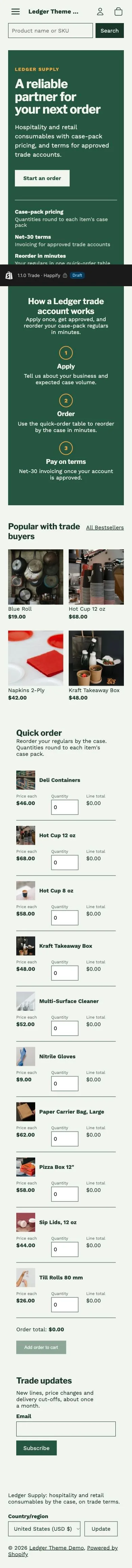 Trade preset, home page, mobile