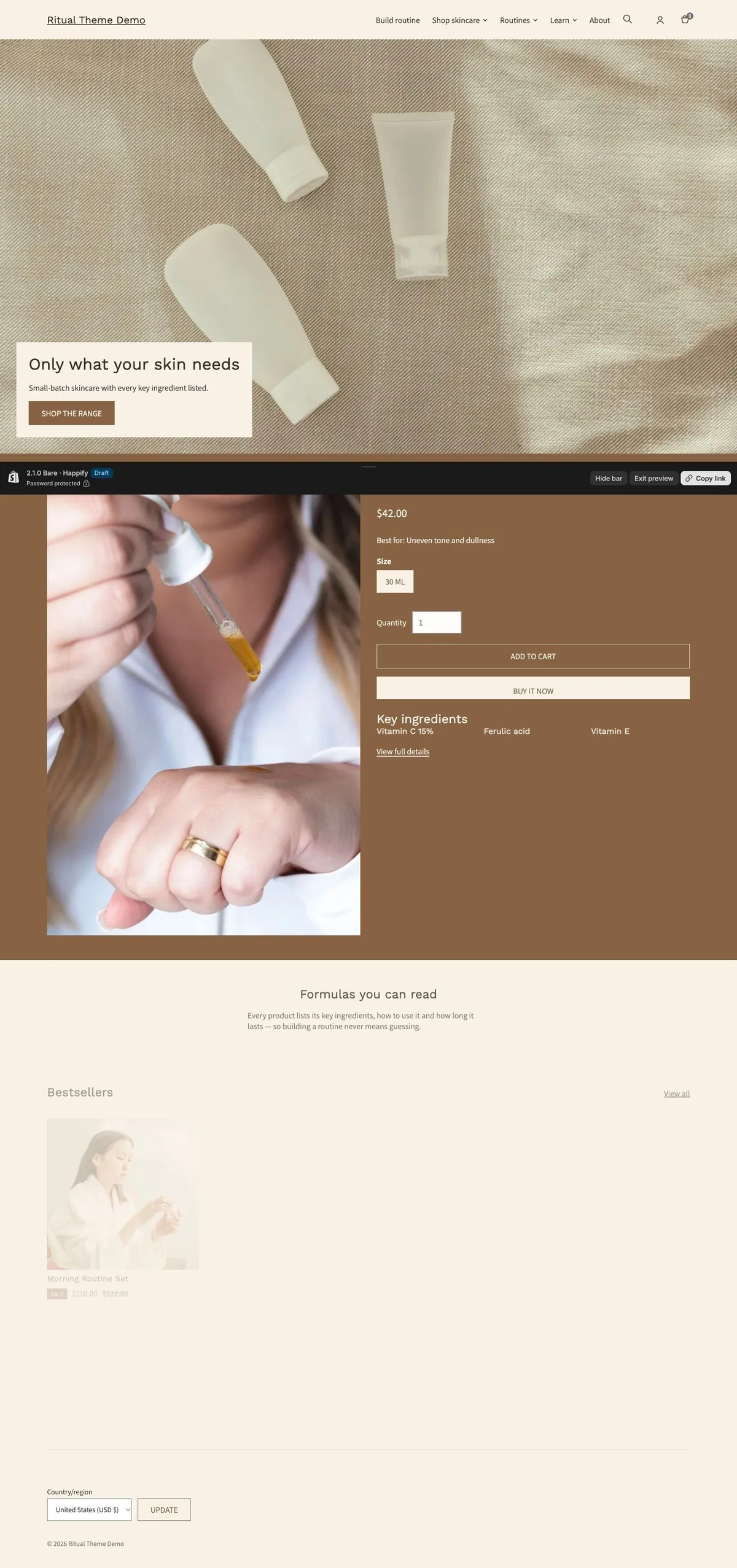 Bare preset, home page, desktop
