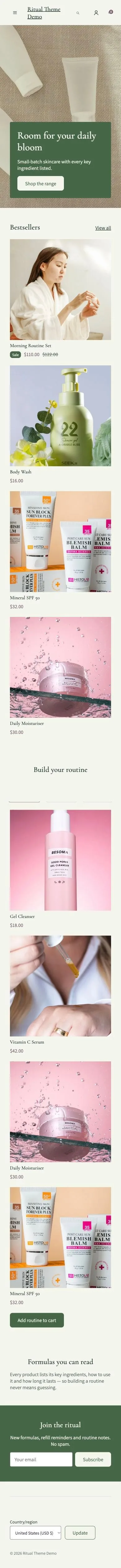 Bloom preset, home page, mobile