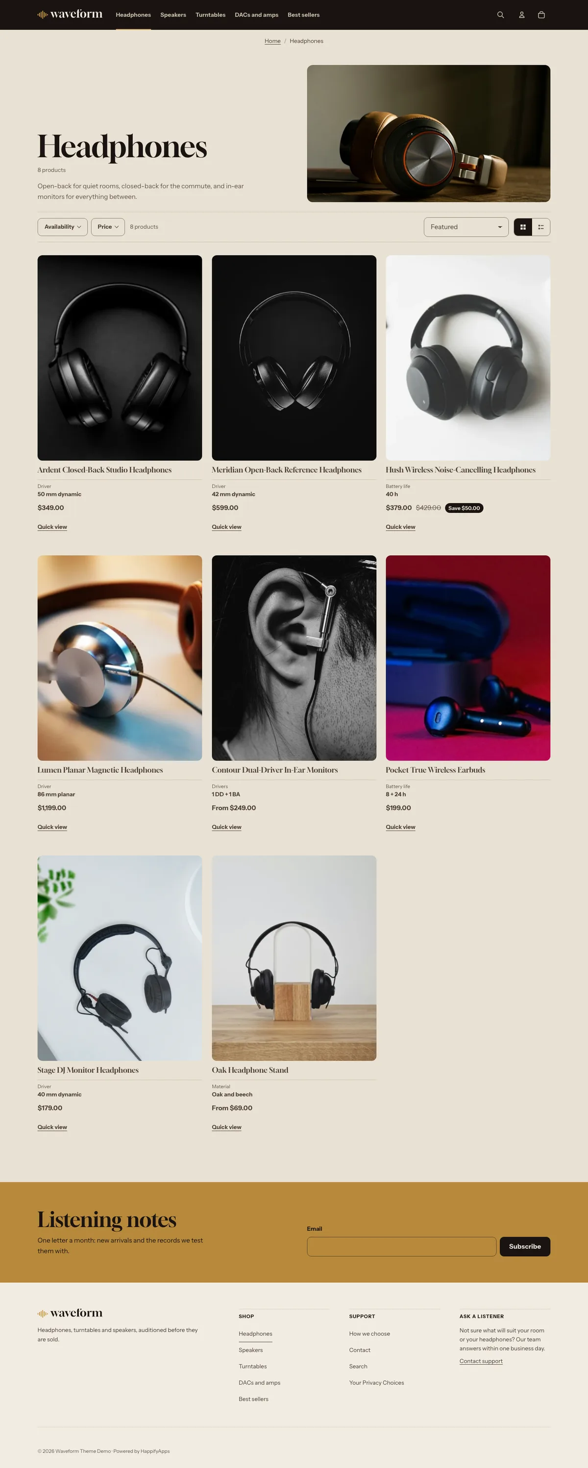 Waveform preset, collection page, desktop